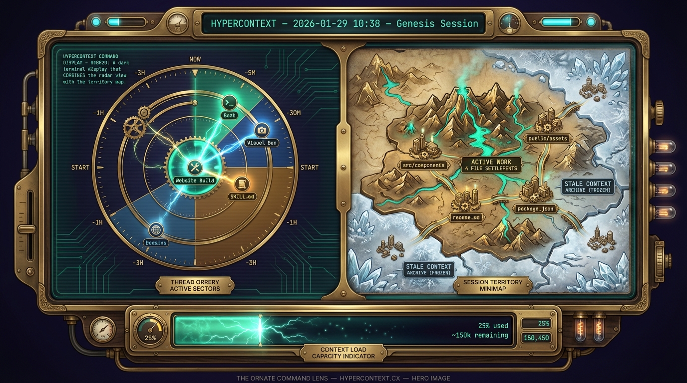 Concept art by Gemini — imagining hypercontext as a visual radar and territory minimap